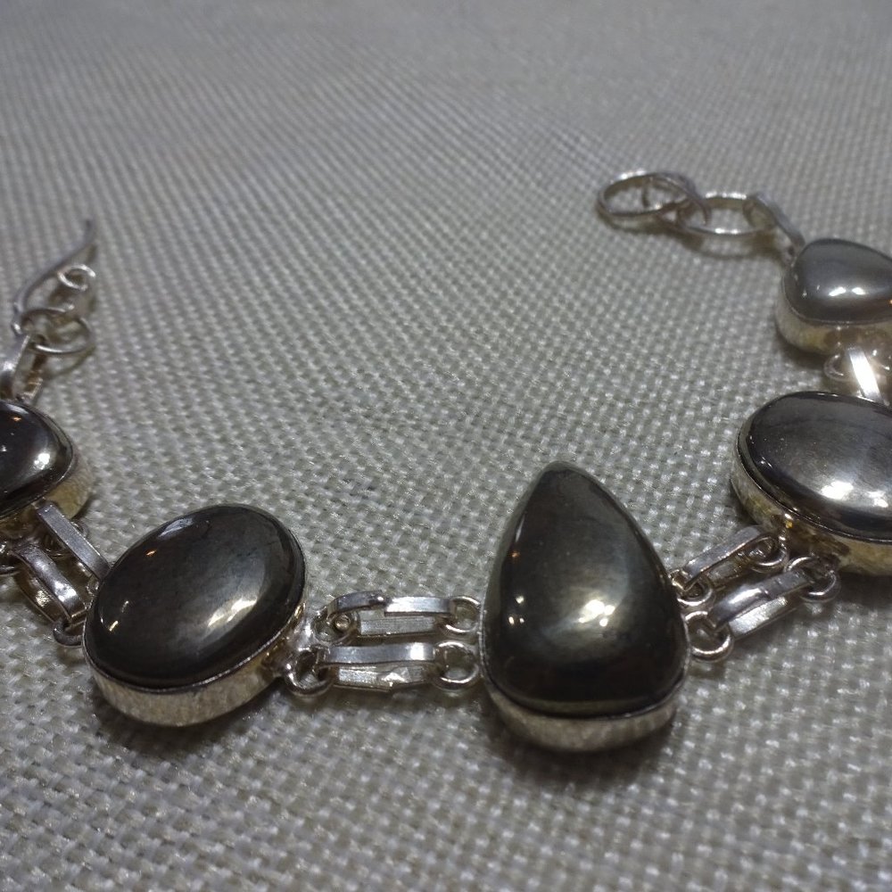 Unique "APACHE PYRITE" Handmade Sterling Bracelet Size 8" #402B
